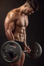 Muscular bodybuilder guy doing exercises with big dumbbell Royalty Free Stock Photo