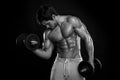 Muscular bodybuilder guy doing exercises with dumbbells Royalty Free Stock Photo