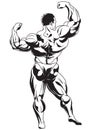 Super muscular bodybuilder pose biceps view from the back