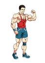 Muscular bodybuilder showing big biceps