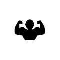 Muscular Bodybuilder, Strong Muscle Man. Flat Vector Icon illustration. Simple black symbol on white background Royalty Free Stock Photo