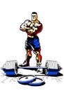 Muscular bodybuilder with weight