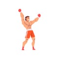 Muscular Boxer Raising His Fists Up, Male Athlete Character in Sports Uniform, Active Sport Healthy Lifestyle Vector