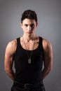 Muscular built man with a dog tags. Royalty Free Stock Photo