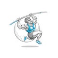 Muscular cartoon pole vaulter illustration preparing for his jump Royalty Free Stock Photo