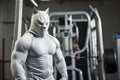 Muscular cat in the gym. AI generated