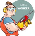 Muscular construction worker with drill vector image