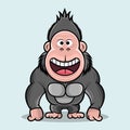 Muscular cute cartoon gorilla with vector illustration