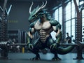 muscular dragon in the gym.