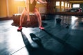 Muscular fit woman doing workout with kettlebell in gym Royalty Free Stock Photo