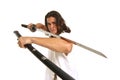 Muscular guy with Japanese sword Royalty Free Stock Photo