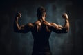 Muscular male bodybuilder shows his muscles. Generative AI