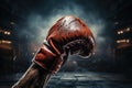 Muscular male boxer wearing boxing grove. Generative AI