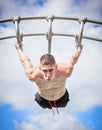 Muscular man bar fitness workout Royalty Free Stock Photo