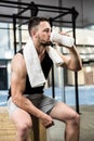 Muscular man drinking protein shake Royalty Free Stock Photo