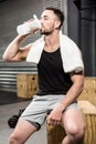 Muscular man drinking protein shake Royalty Free Stock Photo