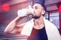 Muscular man drinking protein shake Royalty Free Stock Photo
