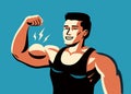 Muscular man flexing arm straining strong biceps. Gym concept vector illustration Royalty Free Stock Photo