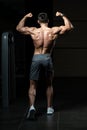 Muscular Man Flexing Muscles Rear Double Biceps Pose Royalty Free Stock Photo