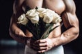 Muscular man flowers. Generate AI Royalty Free Stock Photo