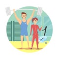 Muscular man and healthy woman wearing sport outfit in the gym Royalty Free Stock Photo