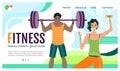 Muscular man lifting heavy barbell, woman with dumbbell doing fitness exercise. Gym workout partners demonstrating Royalty Free Stock Photo