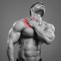 Muscular man neck pain Royalty Free Stock Photo
