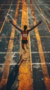 Muscular man in peak fitness sprinting with intensity on a sandy path