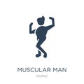 muscular man showing his muscles icon in trendy design style. muscular man showing his muscles icon isolated on white background.