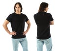 Muscular man wearing blank black shirt Royalty Free Stock Photo