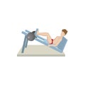 Muscular man weightlifter doing leg presses icon
