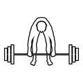 Muscular man weightlifter doing raising the barbell Sportsman raising weights silhouette icon black color illustration outline