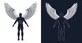 Muscular man with wings is like a superhero or a dark angel