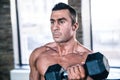 Muscular man workout with dumbbell Royalty Free Stock Photo