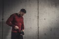 Boxer putting bandages on hands Royalty Free Stock Photo