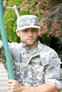 Marine, soldier in his army fatigues perform physical training on on obsticle course