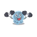 Muscular pasteurella mascot design with barbells during exercise