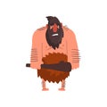 Muscular primitive caveman with club, stone age prehistoric man character cartoon vector Illustration on a white Royalty Free Stock Photo