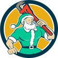 Muscular Santa Plumber Monkey Wrench Circle Cartoon