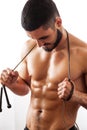 Muscular fitness model with jumping rope Royalty Free Stock Photo