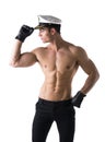 Muscular shirtless male sailor with nautical hat Royalty Free Stock Photo