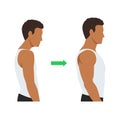 Muscular and skinny man, Weight loss concept. Man before and after workout with better back posture. Flat vector