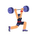 Muscular sportswoman lifting barbell flat cartoon vector illustration isolated. Royalty Free Stock Photo