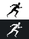 Muscular sprinter runner set. Black and white silhouette. Flat design.