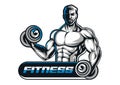 Muscular strong body bodybuilder with dumbbells