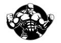 Muscular strong Bodybuilder posing, cartoon, logo, character