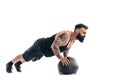 Muscular tattooed bearded male exercising fitness weights Medici Royalty Free Stock Photo