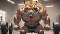 Muscular Tiger Lifting Weights in Gym Illustration Generative AI Royalty Free Stock Photo