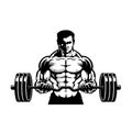 Muscular torso bodybuilder with barbell