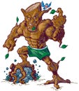 Muscular Tree Mascot Crushing Rock Vector Illustration Royalty Free Stock Photo